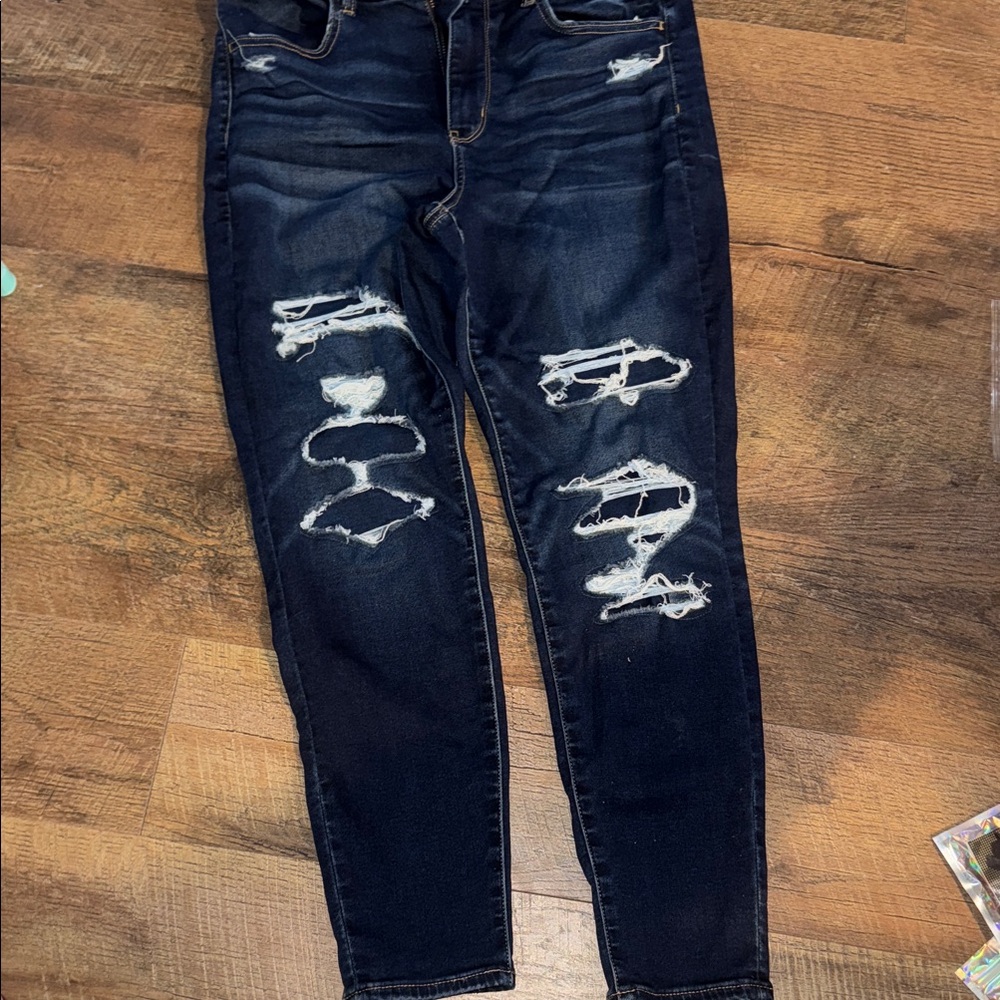 American Eagle Outfitters Dark Blue Distressed Skinny Jeans